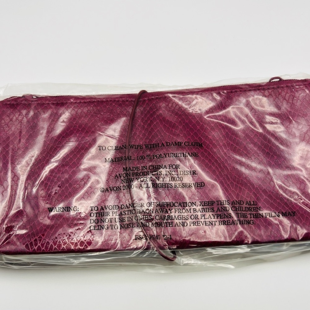 Avon Heart to Heart Cosmetic Bag Pink Faux Snakeskin NWT 2000 - Picture 4 of 5